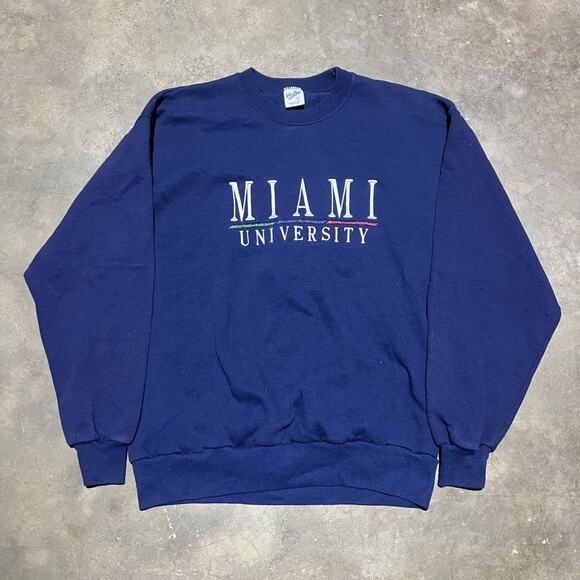 Vintage 90s Miami University Navy Embroidered Sweatshirt - Picture 1 of 4